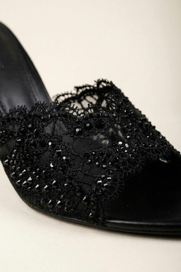 ikrush Ines Embellished Lace Stiletto Mules