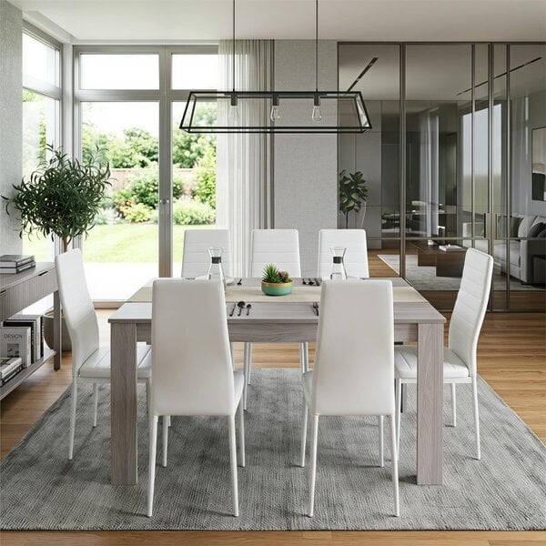 Kosy Koala Dining Table Set with 6 White Faux Leather Chairs Dining Furniture Set
