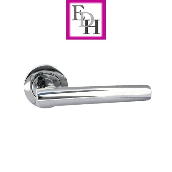 EDH Door Hardware Modern Chrome Straight T-Bar Door Handles with Round Rose + Tubular Latch