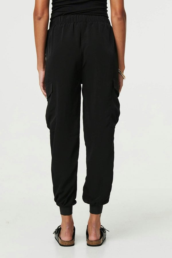 Black | Drawstring High Waist Cargo Trousers
