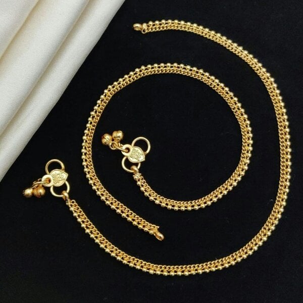 The Colourful Aura Slim Golden Brass Cuban Braided Chain Minimalist Slim Foot Payal Anklet - 2 Pcs