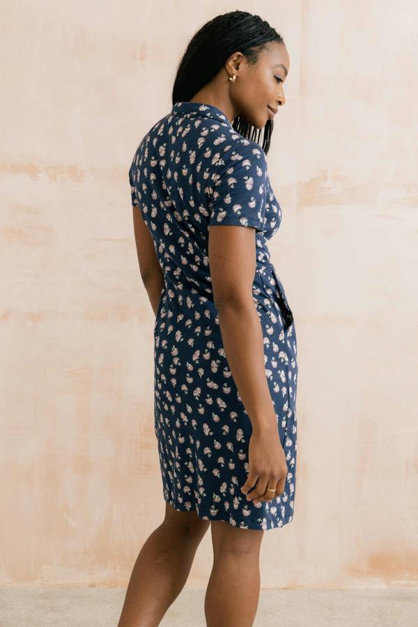 Lily & Me Elmore Printed Organic Jersey Shirt Dress Navy