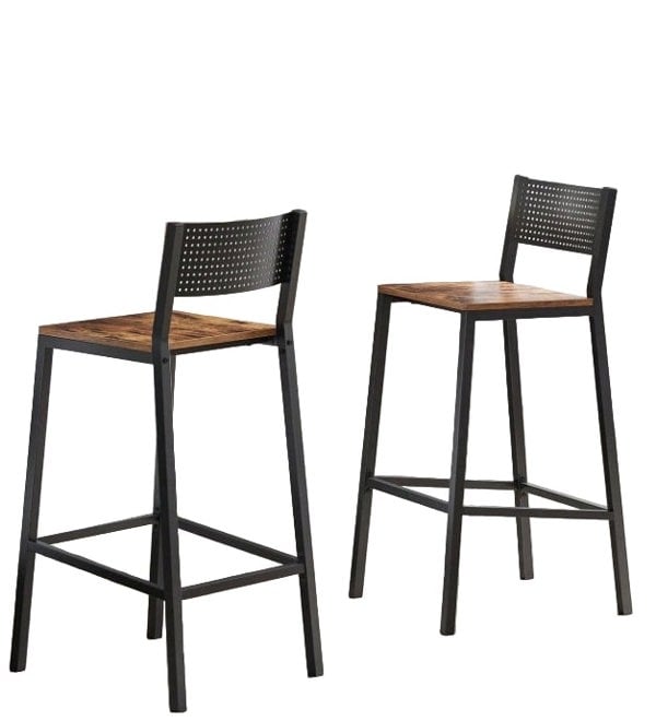 Modcraft Set of 2 Industrial Bar Stools Rustic Brown & Black Breakfast Kitchen Counter Chairs