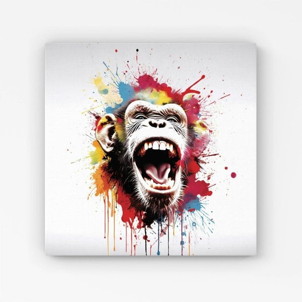 Warren Reed Coloured Splash Art Crazy Monkey Face Canvas