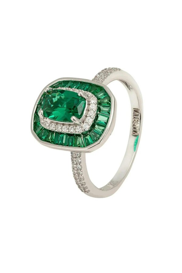 Latelita Great Gatsby Cocktail Ring Emerald Silver