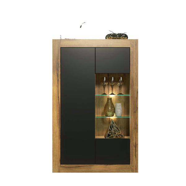 Mex Furniture Sideboard Cabinet Storage Display LED Lights Unit Oak Black Matt Cupboard Modern 140