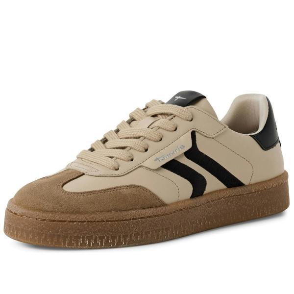 Tamaris Womens Beige Suede Leather Fashion Lace Up Sneakers