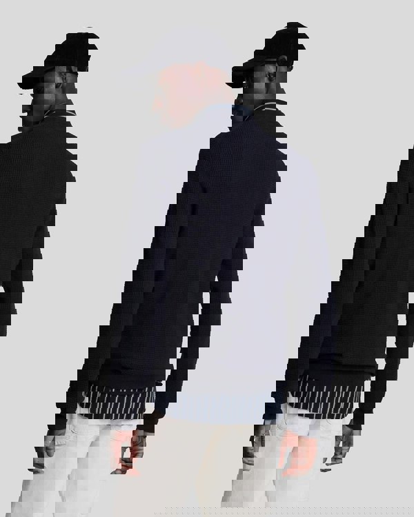 Lyle & Scott Grid Knit Mens Crew Neck Jumper - Z271 Dark Navy