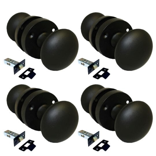 EDH Door Hardware Matt Black Round Door Knob Set Including Tubular Latch - Modern Victorian Style4