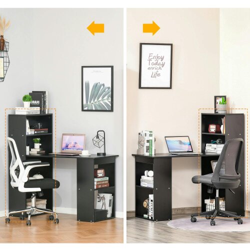 Wyld Haus Elni 120cm Wooden Black Study Desk With 6 Tier Bookshelf Storage