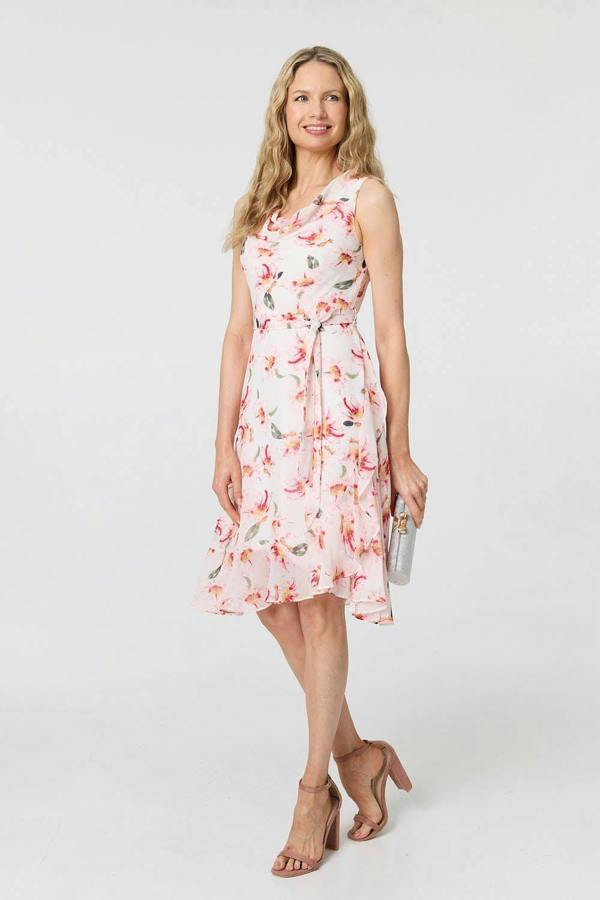 Pink | Floral Sleeveless Knee Length Dress
