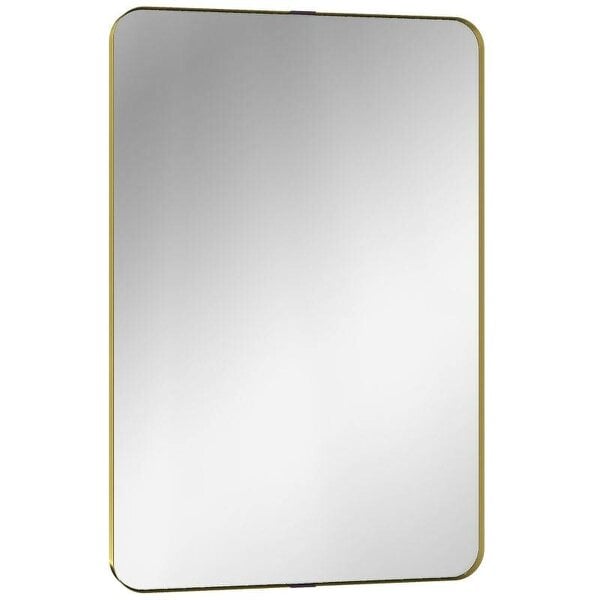Rectangular Wall Mirror, 90 x 60 cm Wall Mounted Bathroom Mirror w/ Aluminium Alloy Frame and Tempered Glass, Gold Tone