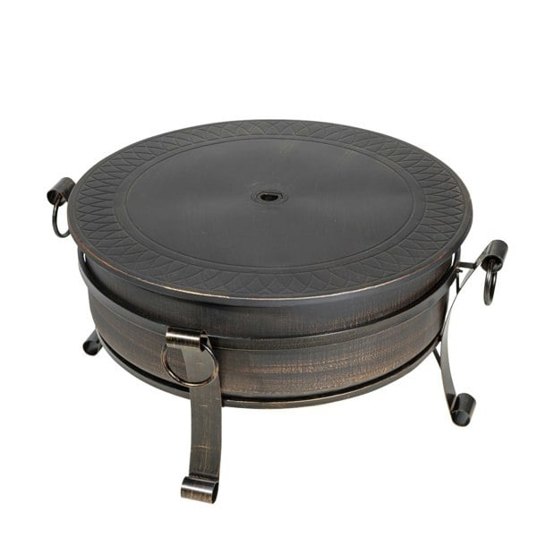 Round Fire Pit Wood Burner & Coffee Table - Party Dining Garden Heater & Mesh - LoopsDirect