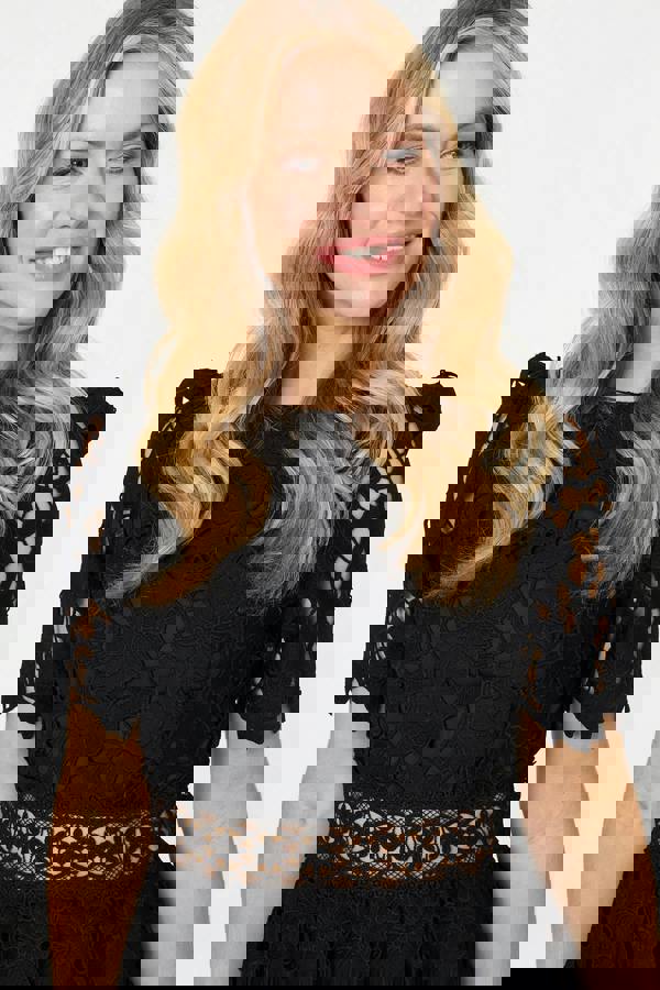 Black | Semi Sheer Lace Layer Midi Dress