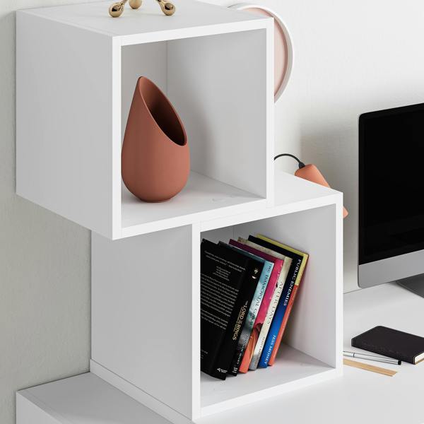 Decortie Balance Desk Modern 4-Tier Open Storage Shelves Engineered Wood 140x153.5x60cm