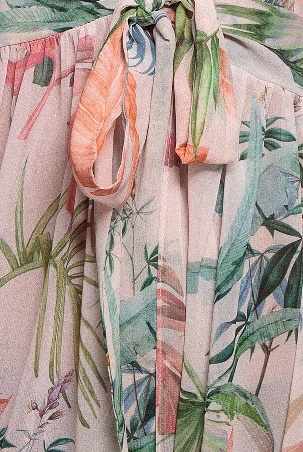 Goddiva Palm Print Flutter Sleeve Kimono Maxi Dress - Palm Print by Goddiva