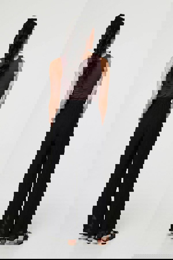 Black | Button Detail Wide High Waist Trousers
