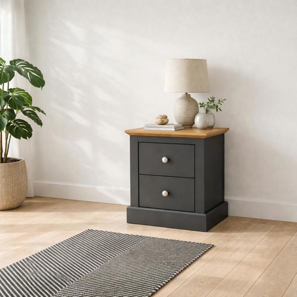 Wyld Haus Ardee 2 Drawer Dark Grey and Natural Oak Wooden Bedside Table