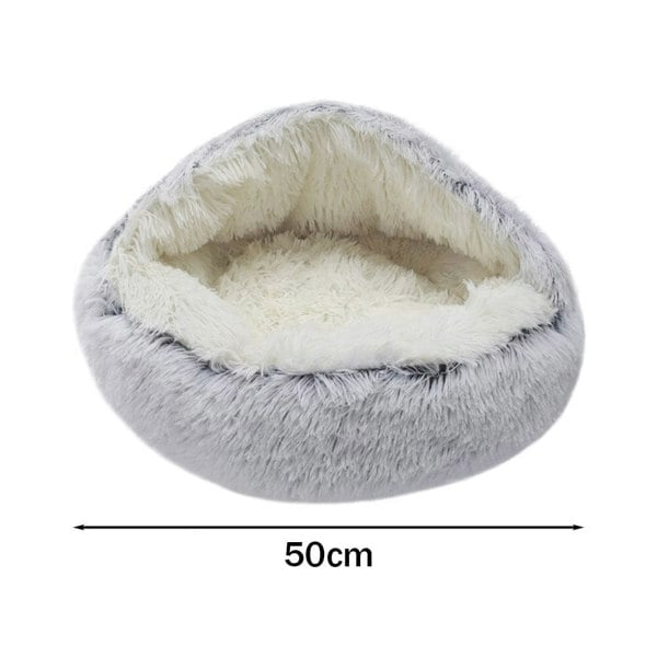 50cm Plush Winter Cat Bed in Gray - Cozy Semi-Enclosed Design Living and Home
