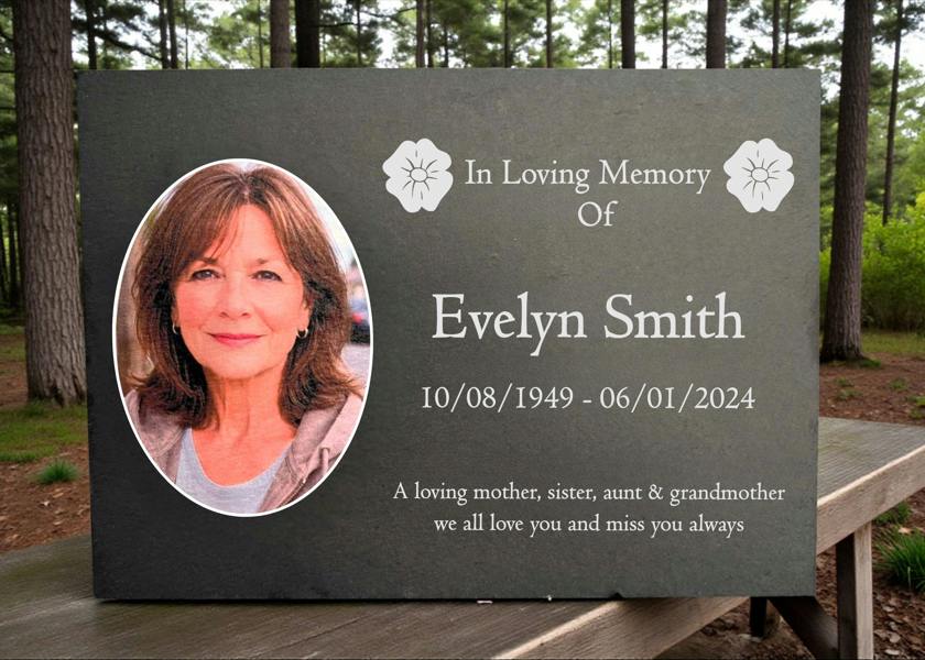 Memorials Direct Photo Slate Memorial Plaque, Poppy, Add a Portrait & Personalised Text | 35×25cm (14×10”)