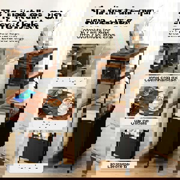 Levede Slim Side Table with Charging Station Storage Narrow End Table Sofa Living Room