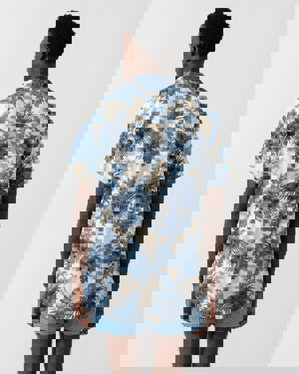 BOSS Orange Mens Short Sleeve Floral Print Beach Shirt - Open Blue 483 - CHO - Designer Mens Shirts