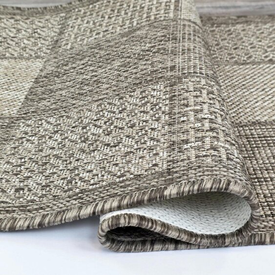 Viva Rugs Taupe Brown Check Runner Rug Non-Slip Flat Weave Kitchen Hallway Carpet