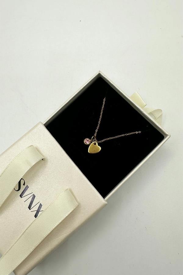 SVNX Mini Heart & October Birthstone Necklace in Gold - Gift Boxed