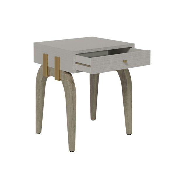 Wyld Haus Cordoba Taupe Textured and Brass Bedside Table with Drawer