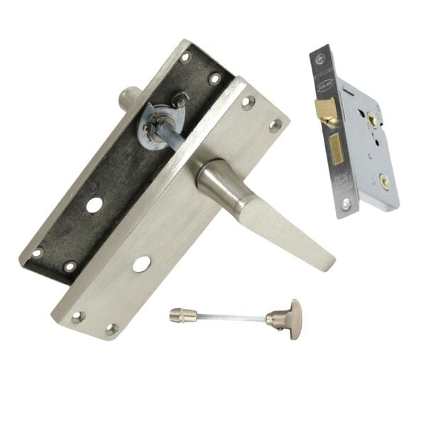 EDH Door Hardware Victorian Straight Satin Nickel Interior Bathroom Door Handles