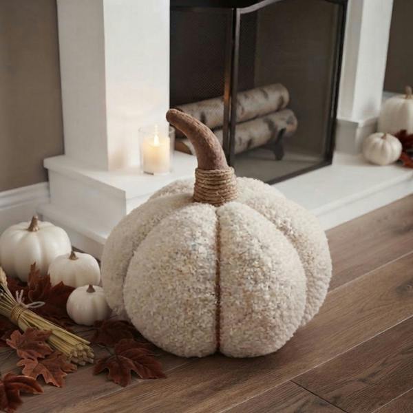 Garden Greatness XL Plush Textured Cream Pumpkin Decoration