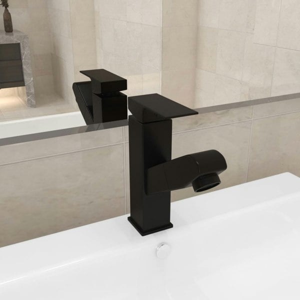 Berkfield Bathroom Basin Faucet with Pull-out Function Black 157x172 mm