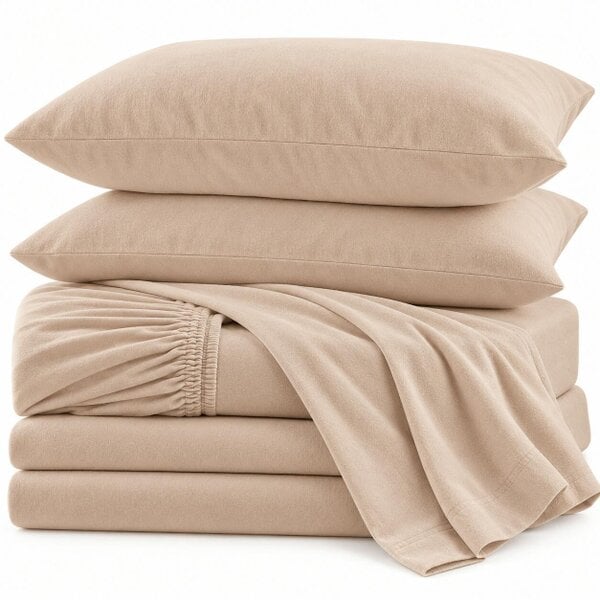 Night Zone Flannelette Sheet Set – 100% Brushed Cotton Fitted, Flat Sheet & Pillowcases - Latte