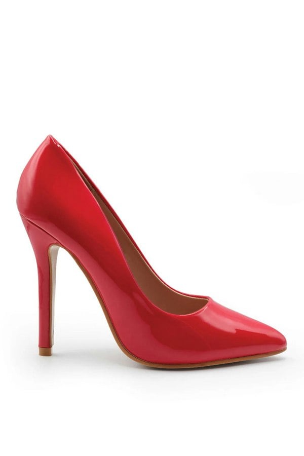 Where's That From Kyra Wide Fit High Heel Stiletto Pumps in Rouge Red Patent Faux Leather