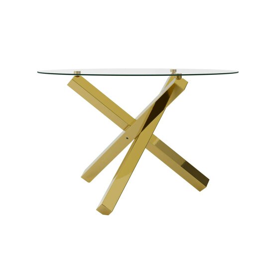 Wyld Haus San Sebastian Clear Glass and Gold Metal Round Dining Table 4 Seater