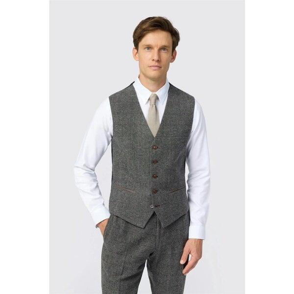 Antique Rogue Tailored Fit Jace Grey Berry Tweed Waistcoat