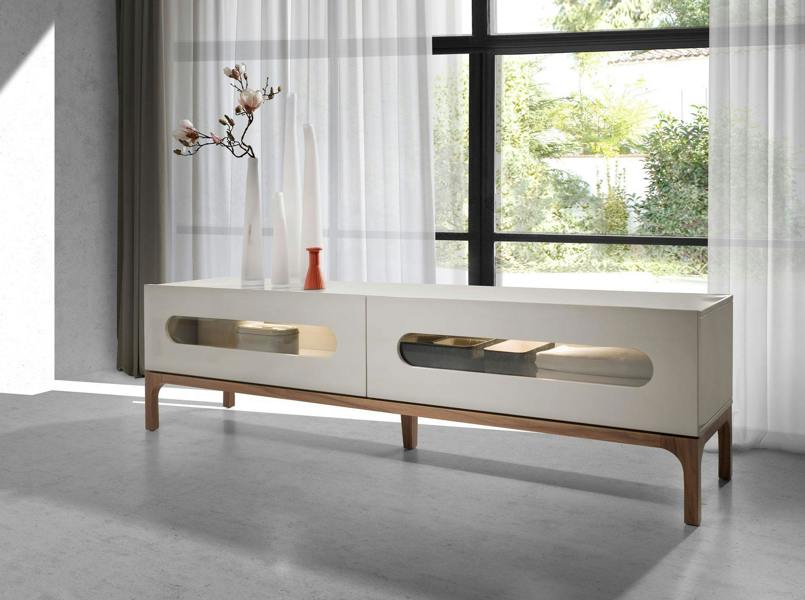 Angel Cerdá Grey and Walnut Wood TV Stand With Interior Lighting 3242