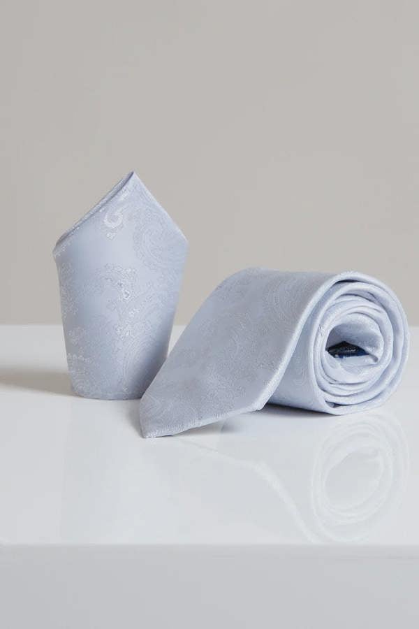 Marc Darcy Paisley Tie & Pocket Square Set - Silver