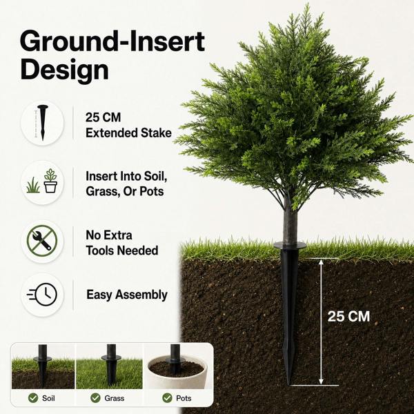 Lambu Artificial Cedar Topiary Balls Set of 2 Ground Spike Patio Garden Green