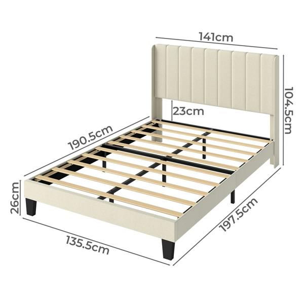 Levede Metal Wooden Bed Frame Double Panel Plush Upholstered Mattress Platform