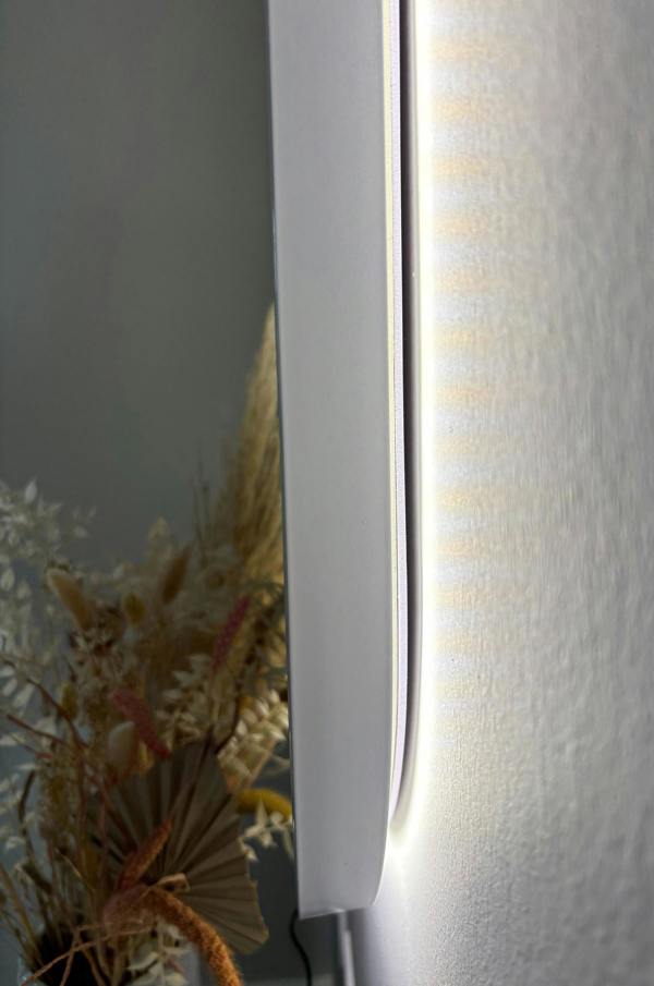 Downton Interiors LED Backlit White Modern Tall Metal Frame Oval Wall Mirror - 120cm