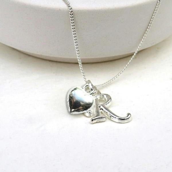 Personalised Initial Puff Heart Charm Necklace
