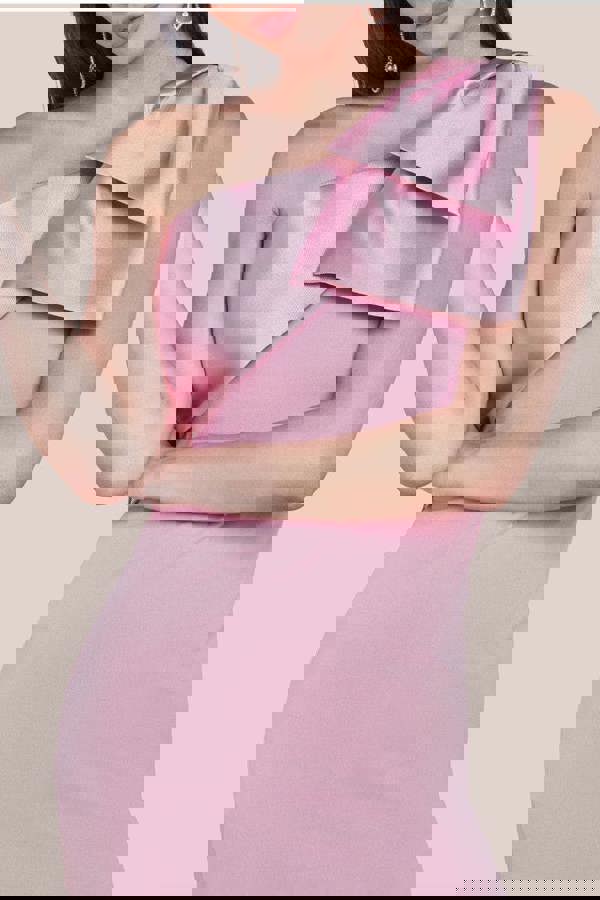 One Shoulder Satin Bow Scuba Crepe Maxi Dress - Blush DR4183