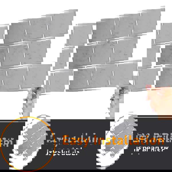 WALPLUS WT1902 - Grey Marble Stone Tile Sticker 6 x 12 inches / 15.4 x 30.5 cm  - 12pcs in a pack