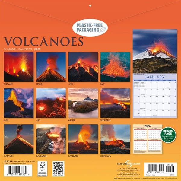 Natural Elements Volcanoes Calendar 2027, Wall Calendars, Month To View, Natural World, Gift