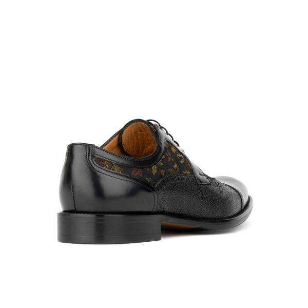 Embassy London Orlando - Black & Yellow Flowers - Men's toe cap dressy black shoe with flower print leather