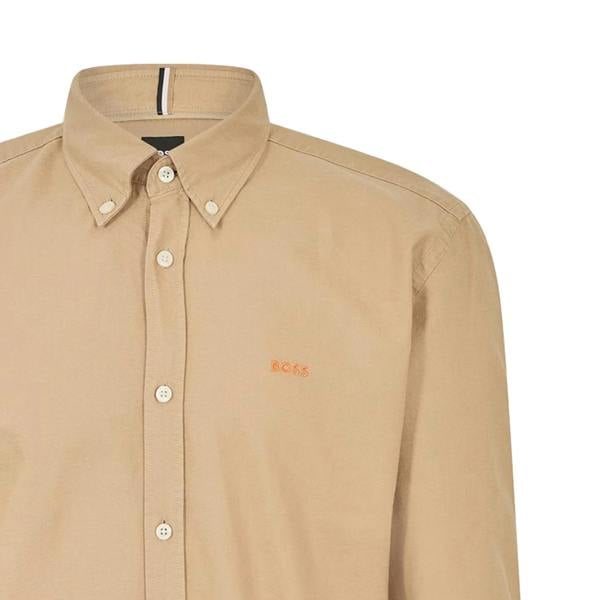 Boss Mens Long-Sleeved Button-Down Shirt - Light Beige - 