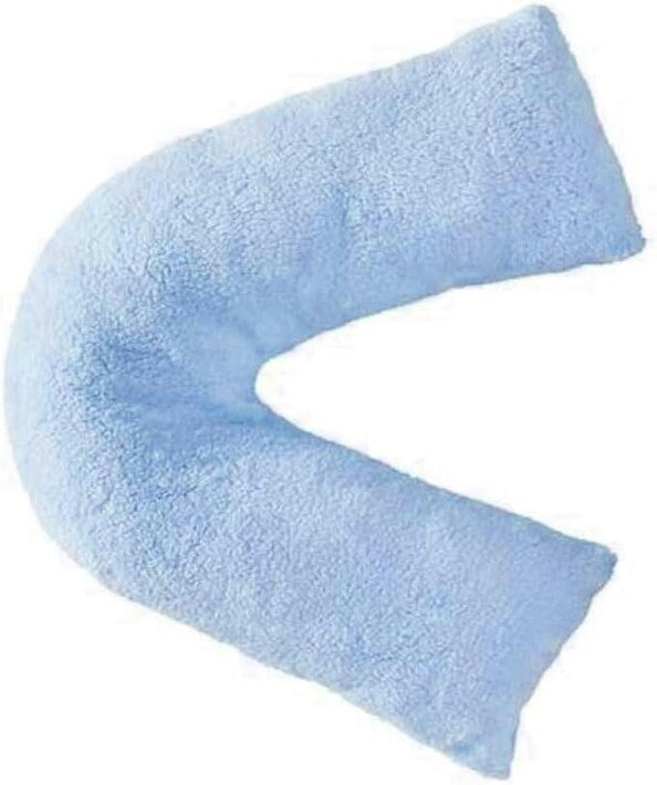 Night Zone Teddy Bear Fleece V Shaped Pillow – Soft Support Cushion with Case or Cover Only - Mid Blue - Cover Only