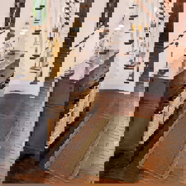 Machine Washable Designer Mats Bordered Line Design Beige