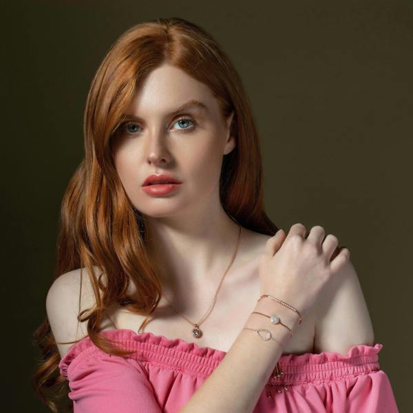 Rose Gold Halo Drop Pendant Necklace with Swarovski Crystals - namana.london